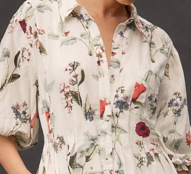 İthal Keten Desenli Gömlek Elbise