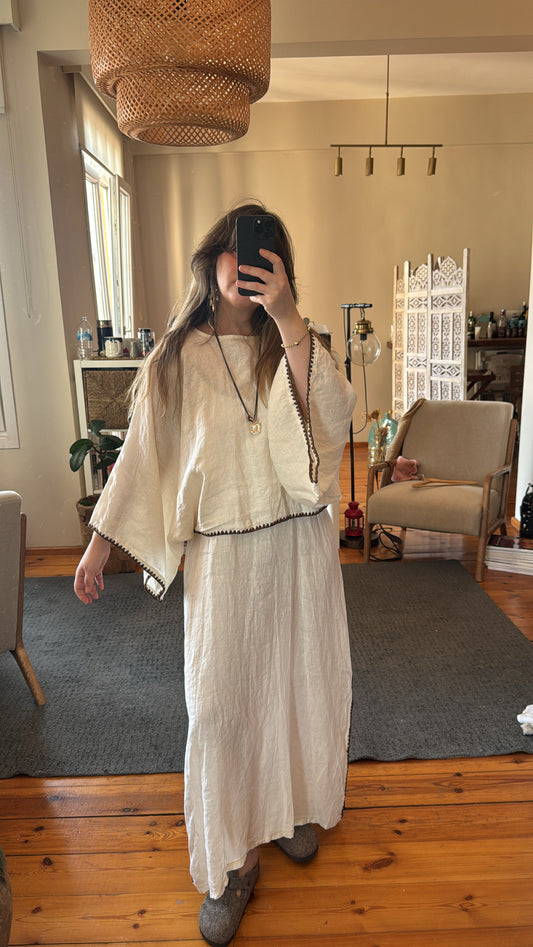 İthal Ekru Keten Elbise/Üst Takım