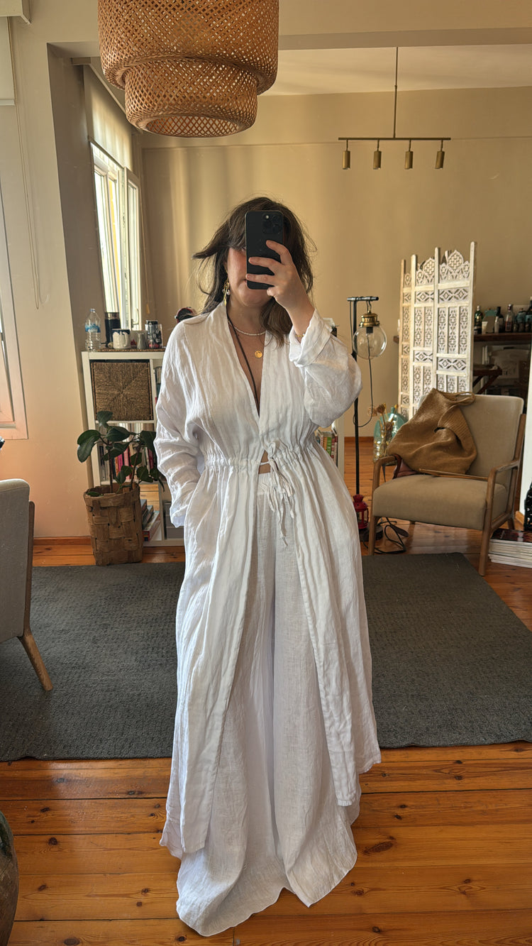 İthal Beyaz Keten Kimono