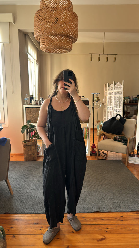 İthal Siyah Keten Tulum