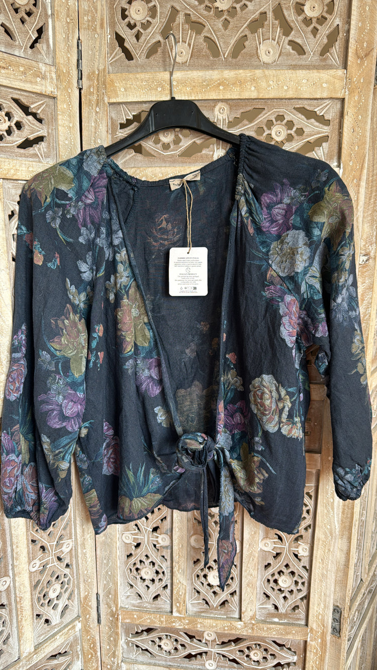 İthal Desenli Keten Bluz