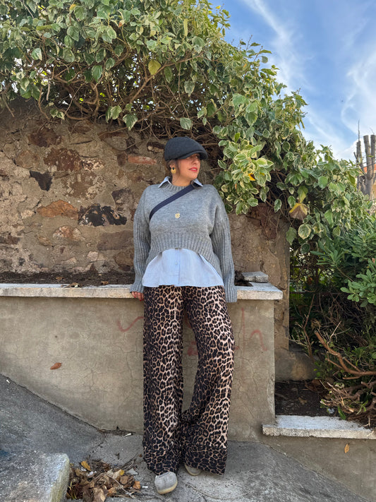 Beli Lastikli Leopar Desenli Pantolon