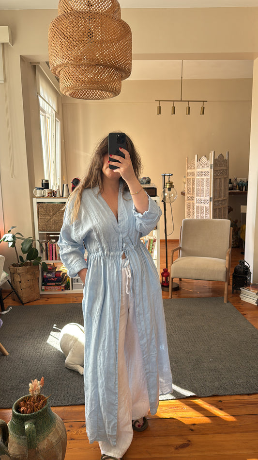 İthal Keten Mavi Kimono