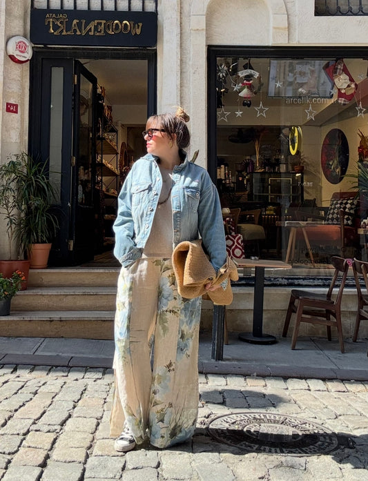 İthal Bej Keten Pantolon