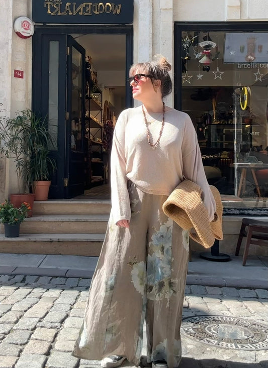 İthal Kahve Keten Pantolon