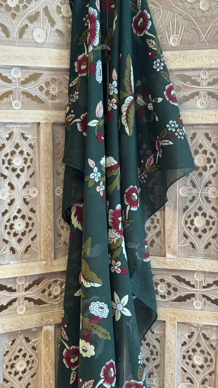 Yeşil Vual Desenli Şal