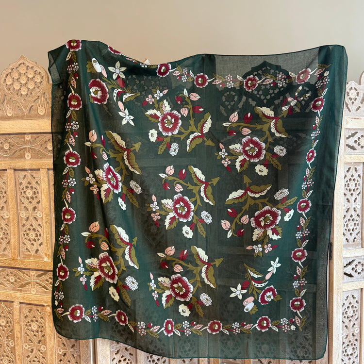 Yeşil Vual Desenli Şal