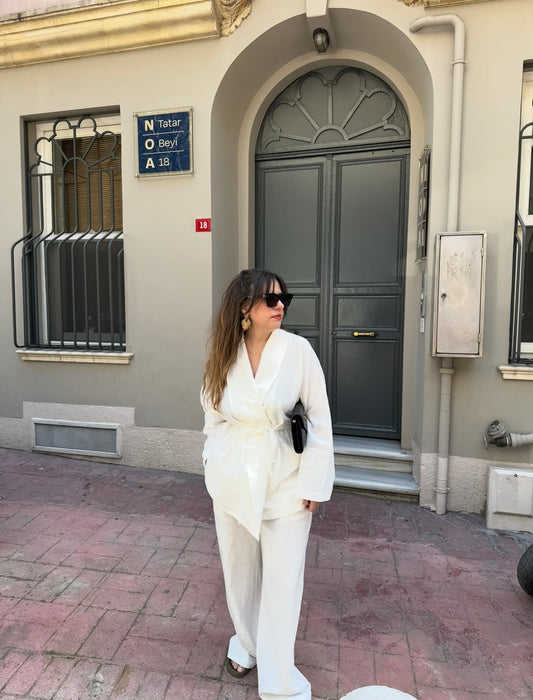 Jakarlı Koton Kimono Takım