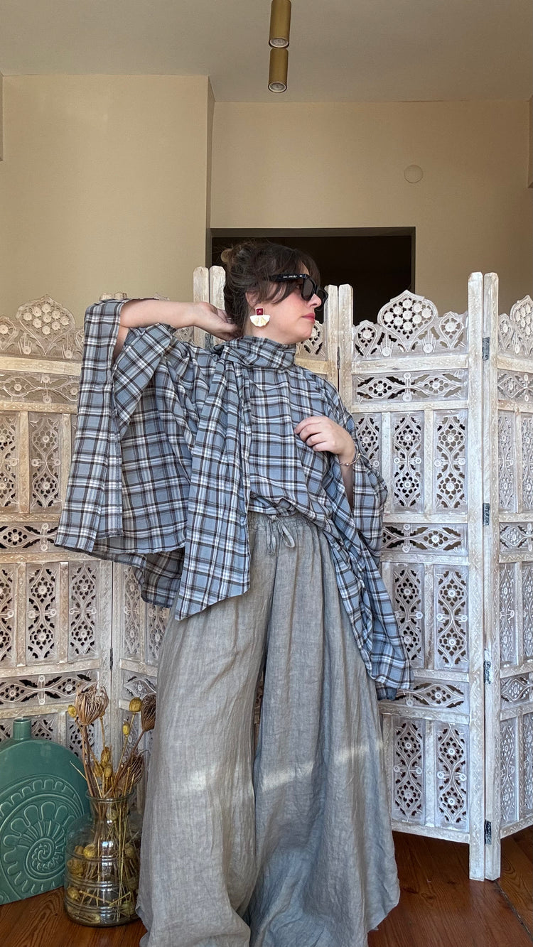 İthal Gri Keten Pantolon