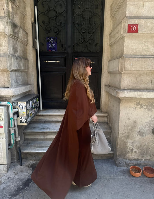 Kahve Pelerin Elbise Takım