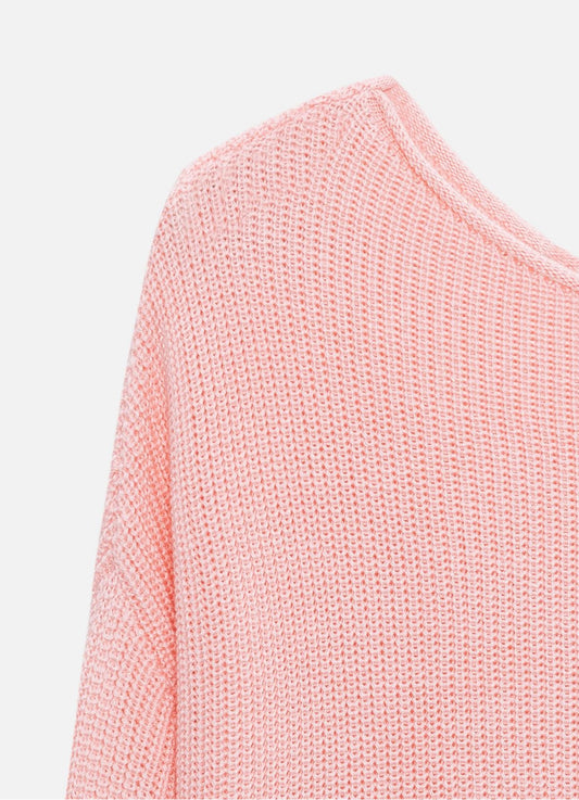 Pembe Kayık Yaka Salaş Triko Kazak