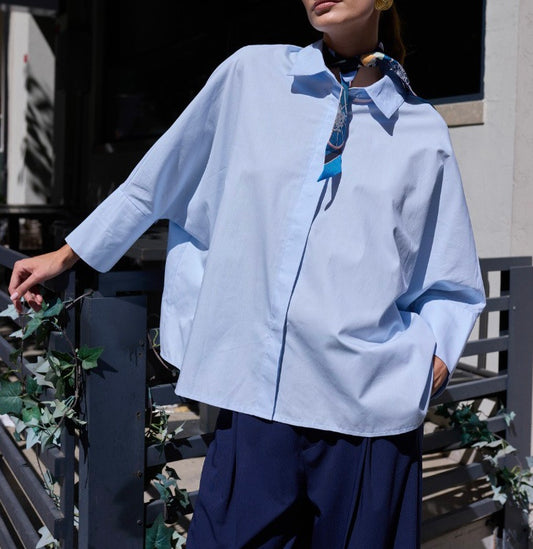 Yarasa Kol Mavi Oversize Gömlek