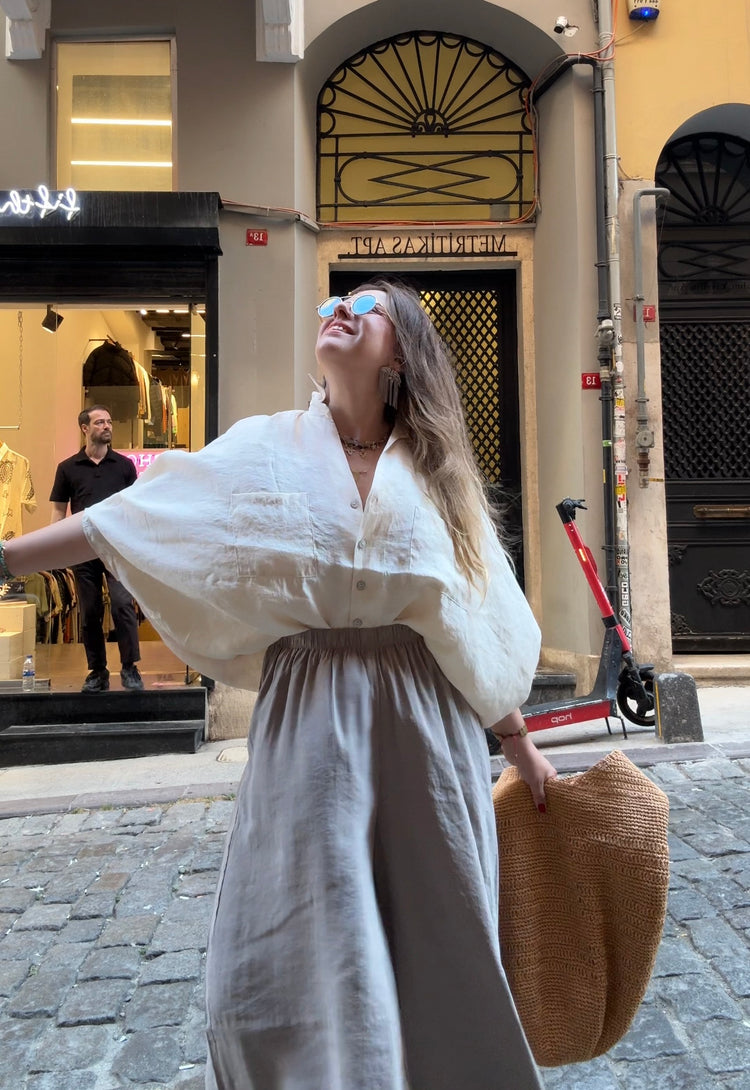 Geniş Paça Tensel Vizon Pantolon