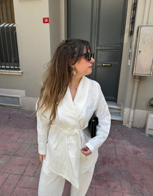 Jakarlı Koton Kimono Takım