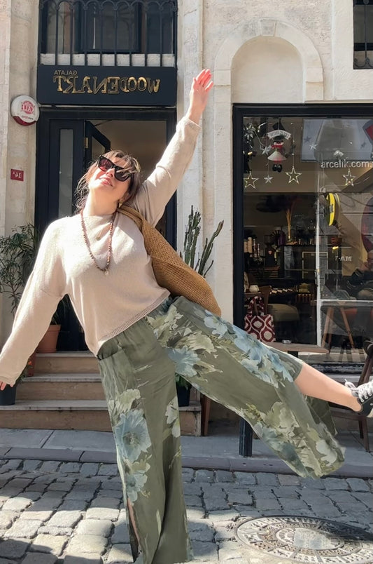 İthal Haki Keten Pantolon