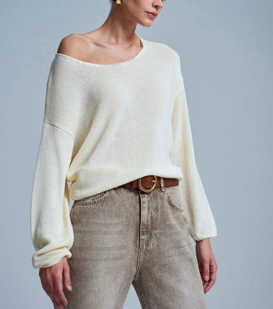 Kayık Yaka Merserize Ekru Triko