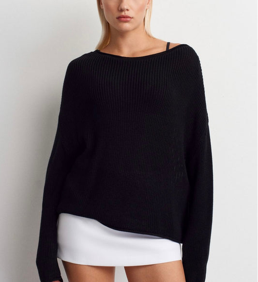 Kayık Yaka Siyah Salaş Kazak