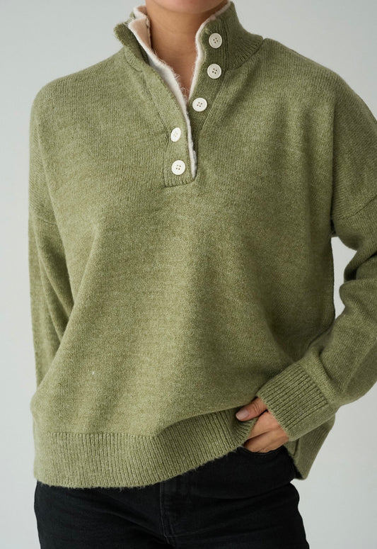 Yarım Düğmeli Boğazlı Kazak