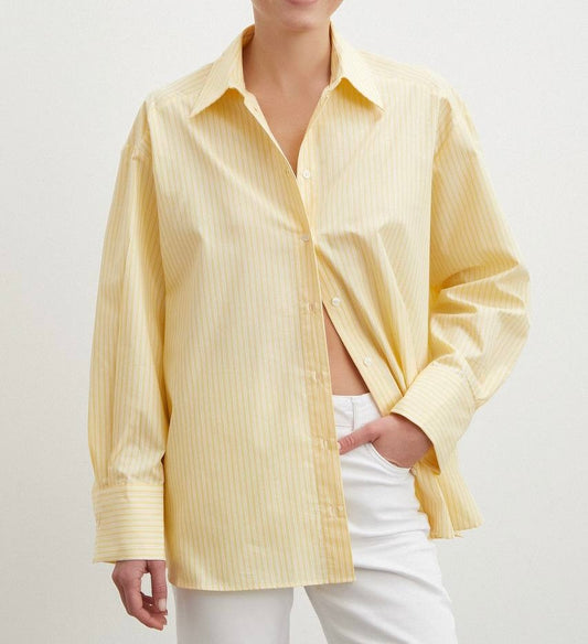 Sarı Çizgili Oversize Poplin Gömlek