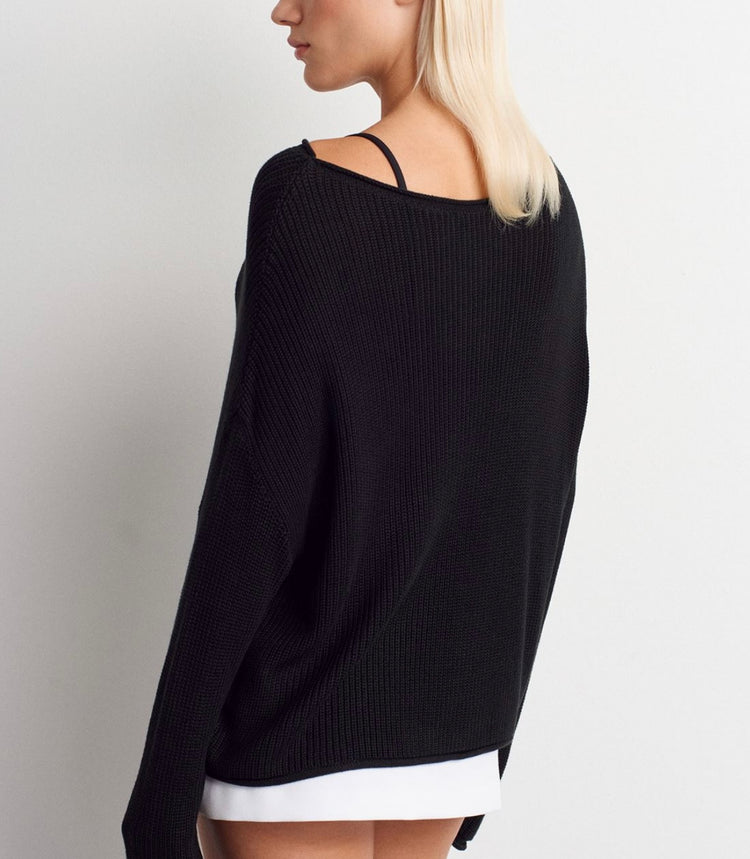 Kayık Yaka Siyah Salaş Kazak