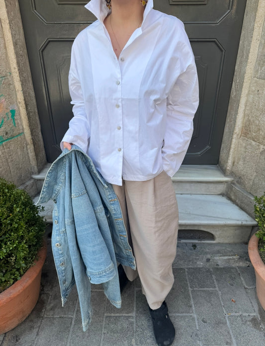 Oversize Beyaz Poplin Gömlek