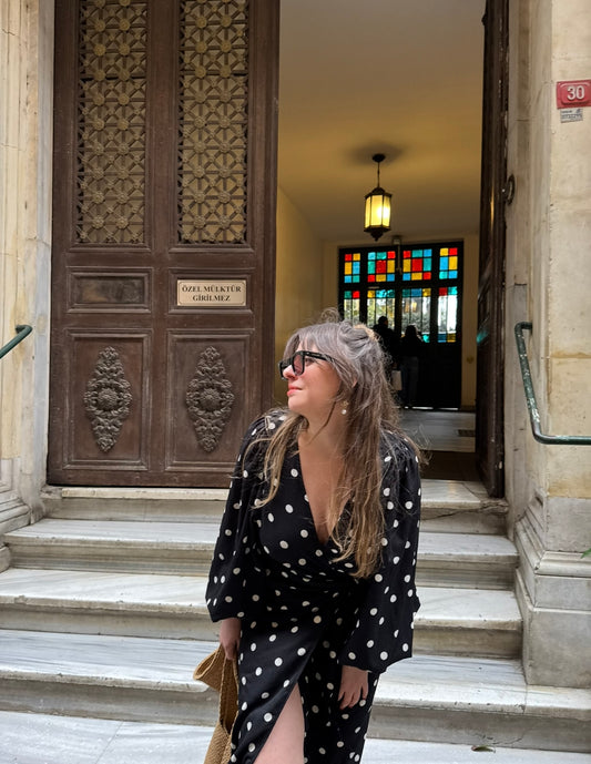 Kruvaze Bağlamalı Puantiye Elbise