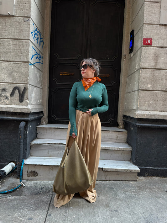 Zümrüt Yeşil Balıkçı Yaka Kazak