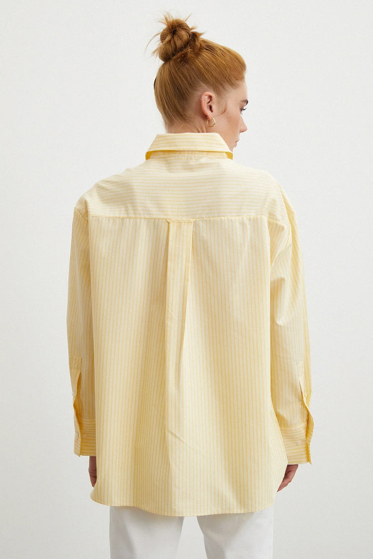 Sarı Çizgili Oversize Poplin Gömlek