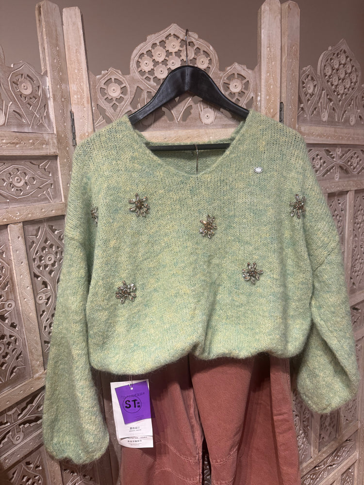 Yeşil İthal Taşlı Triko