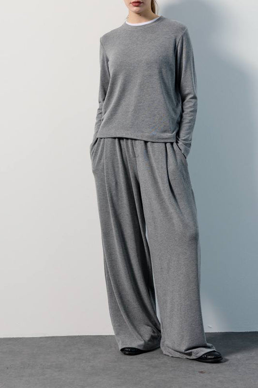 Gri Melanj Bluz/Pantolon Takım