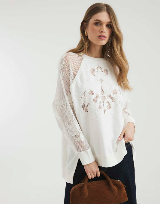 Oversize İthal Çiçek İşlemeli Sweat