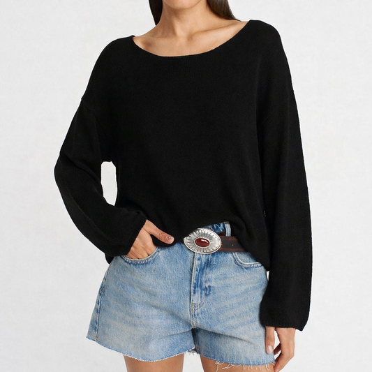 Kayık Yaka Merserize Siyah Triko