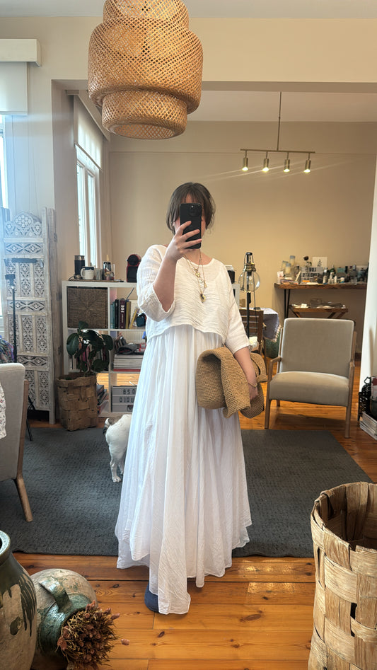 İthal Ekru Keten/Koton Maxi Elbise