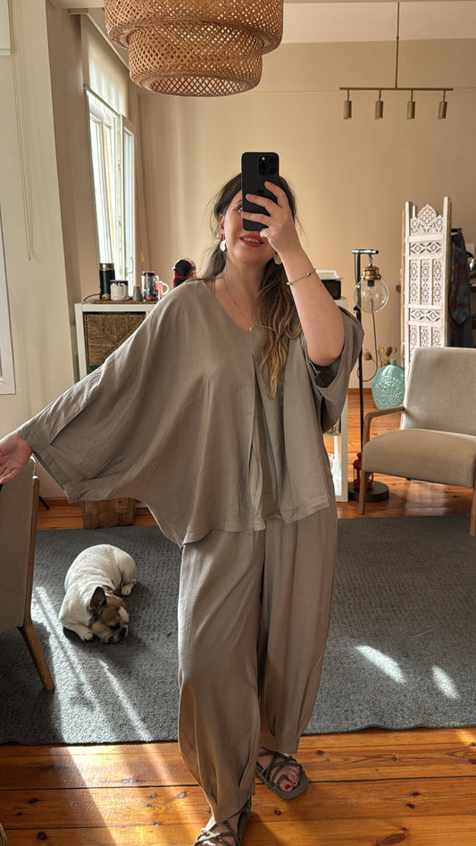 Keten V Yaka Geniş Bluz