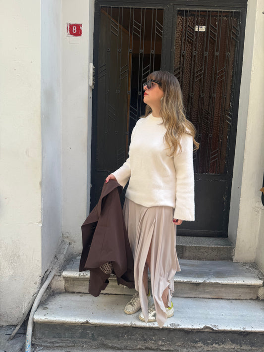 Taş Asimetrik Yırtmaçlı Etek