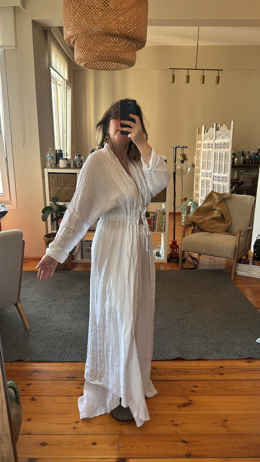 İthal Beyaz Keten Kimono