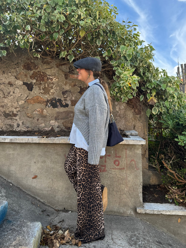 Beli Lastikli Leopar Desenli Pantolon