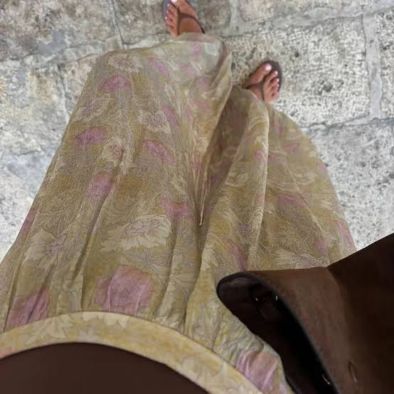 Şifon Desenli Haki Şalvar Pantolon