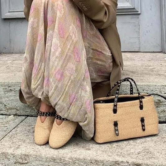 Şifon Desenli Haki Şalvar Pantolon