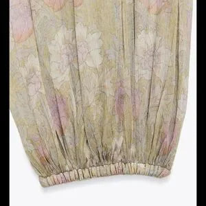 Şifon Desenli Haki Şalvar Pantolon