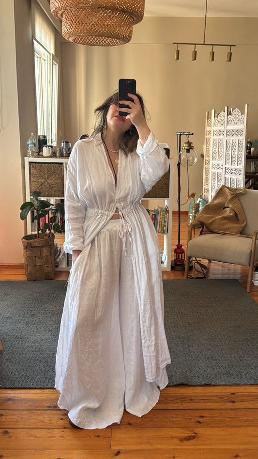 İthal Beyaz Keten Kimono