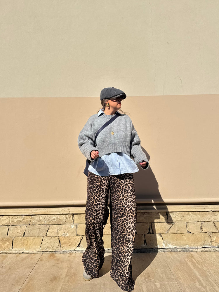 Beli Lastikli Leopar Desenli Pantolon