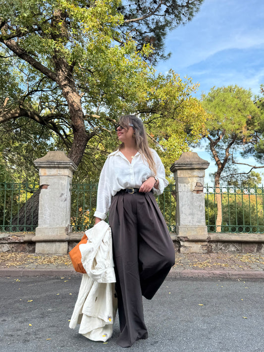 Önden Pilili Palazzo Kemerli Pantolon