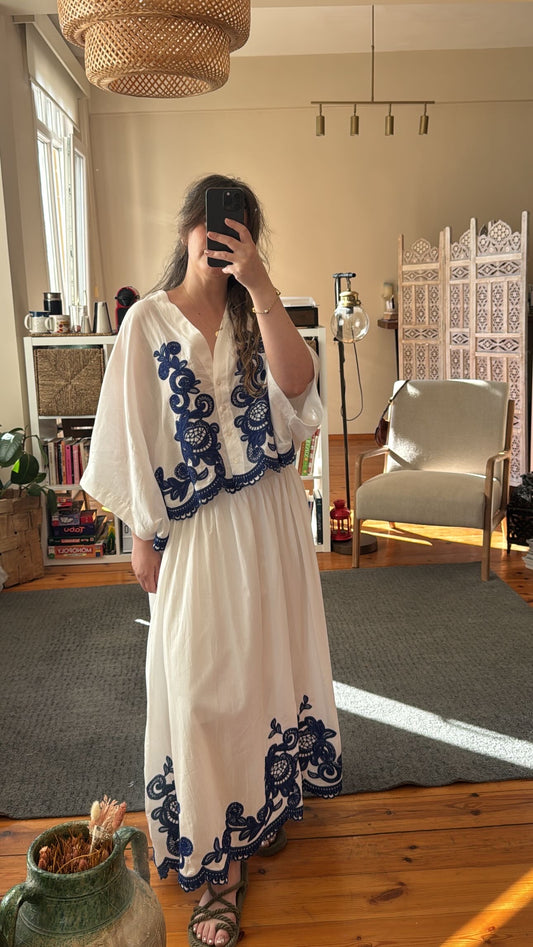 Nakış Detaylı Bluz/Etek Takım