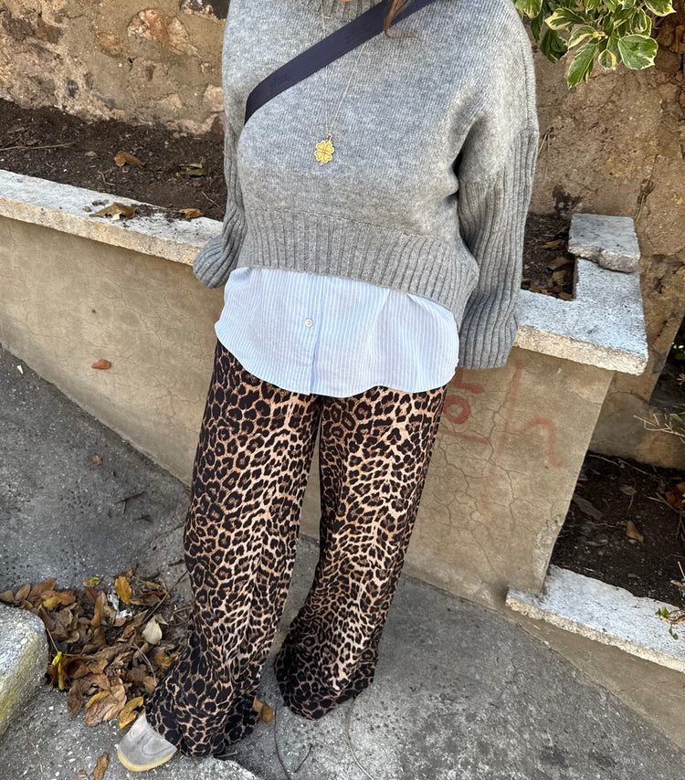 Beli Lastikli Leopar Desenli Pantolon
