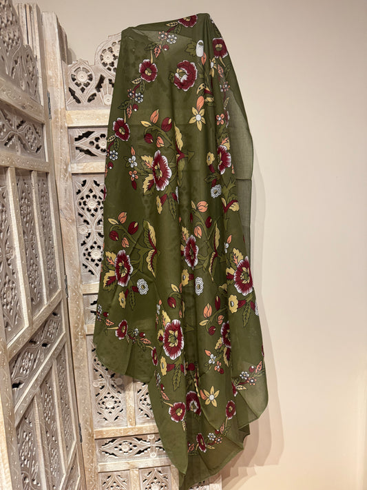 Haki Vual Desenli Şal