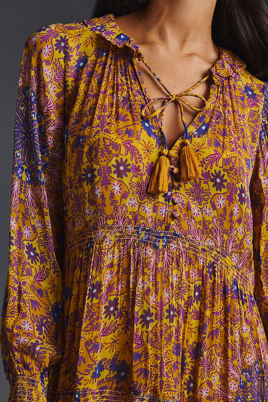 İthal Şifon İçi Astarlı Sarı Maxi Elbise