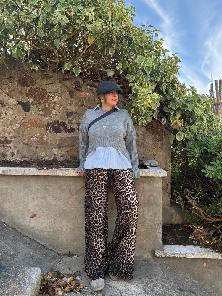 Beli Lastikli Leopar Desenli Pantolon