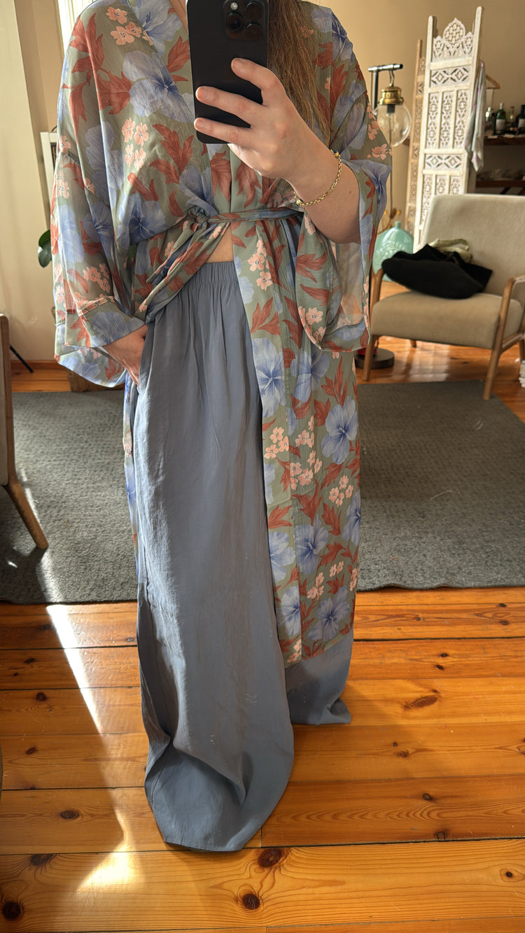 Modal Kumaş Geniş Paça Mavi Pantolon