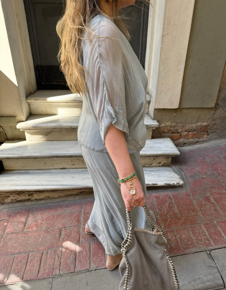 İthal İpek Gri Astarlı Elbise